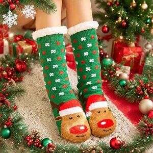 SHERPA SOCKS SO WARM HOLIDAY DESIGN GREEN